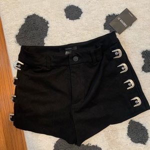 Black velvet festival shorts w buckle detail